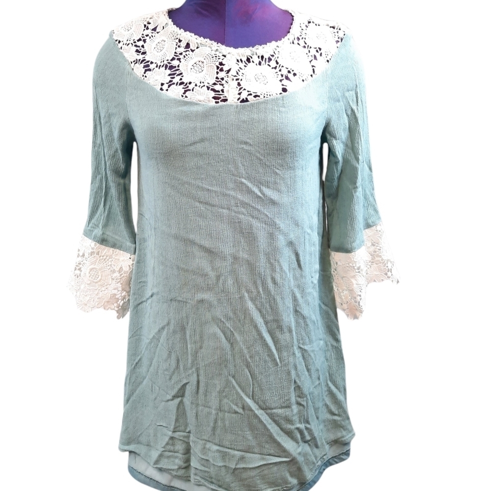 Altar'd State Lace Bell Sleeve Tourqoise Dress Floral Lace Size‎ Small Women's